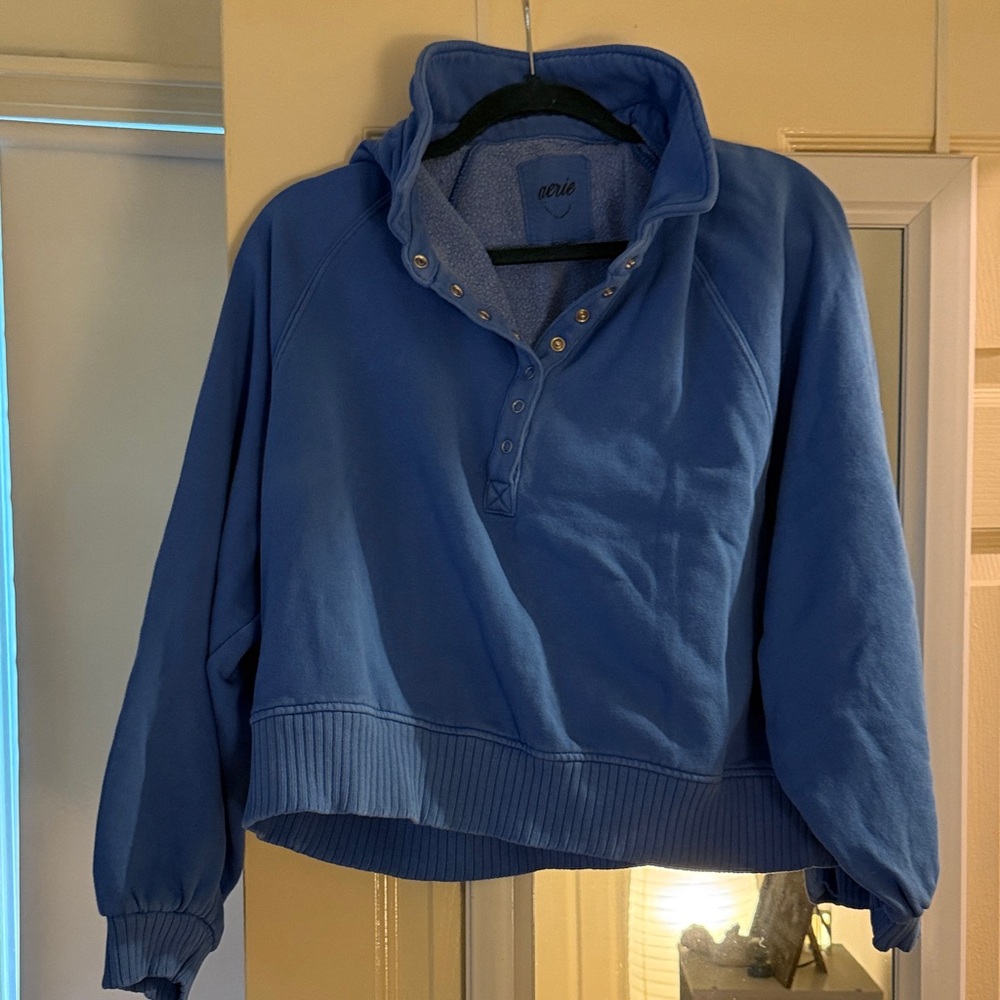 Blue Snap Button Pullover Sweatshirt